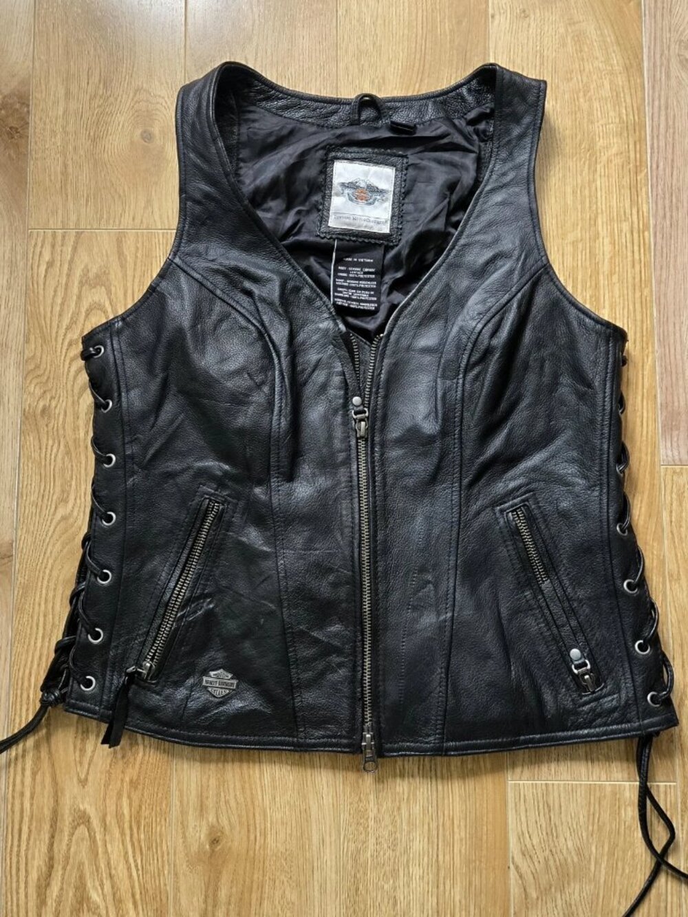 HARLEY-DAVIDSON Women's Avenue Leather Vest /Black Side Lacing 98071-14VW Size S
